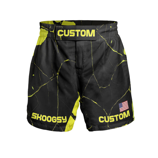 Custom MMA Shorts - Neon Yellow/Black Kintsugi