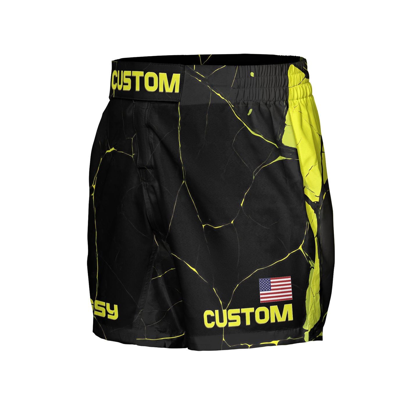 Custom MMA Shorts - Neon Yellow/Black Kintsugi