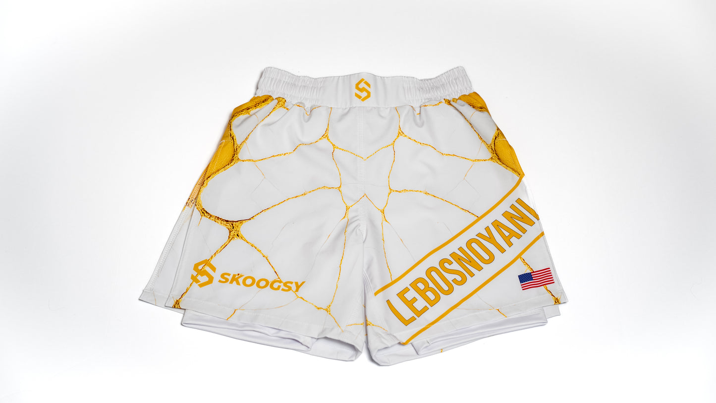 Custom Gladiator Shorts – White/Gold