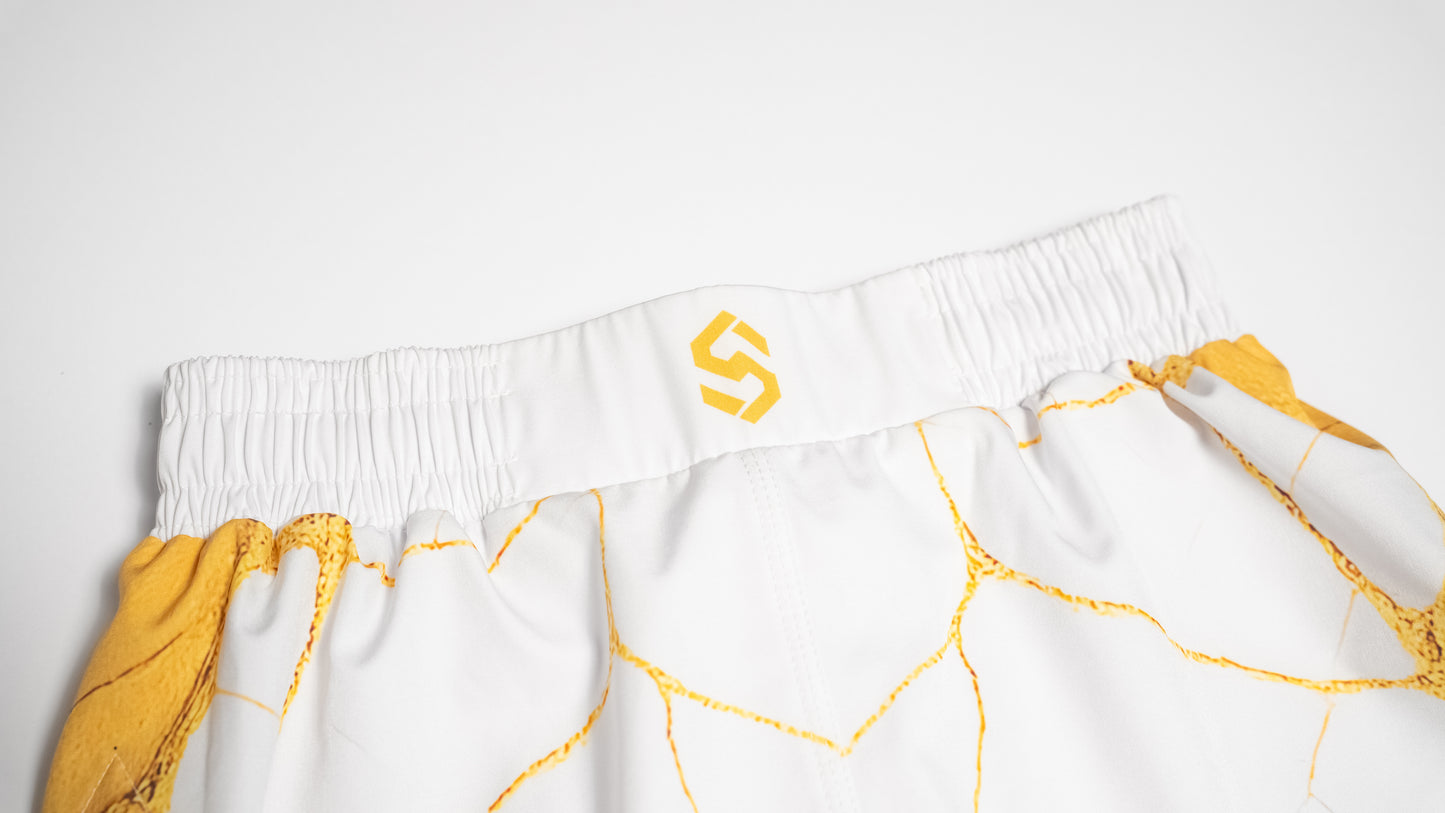Custom Gladiator Shorts – White/Gold