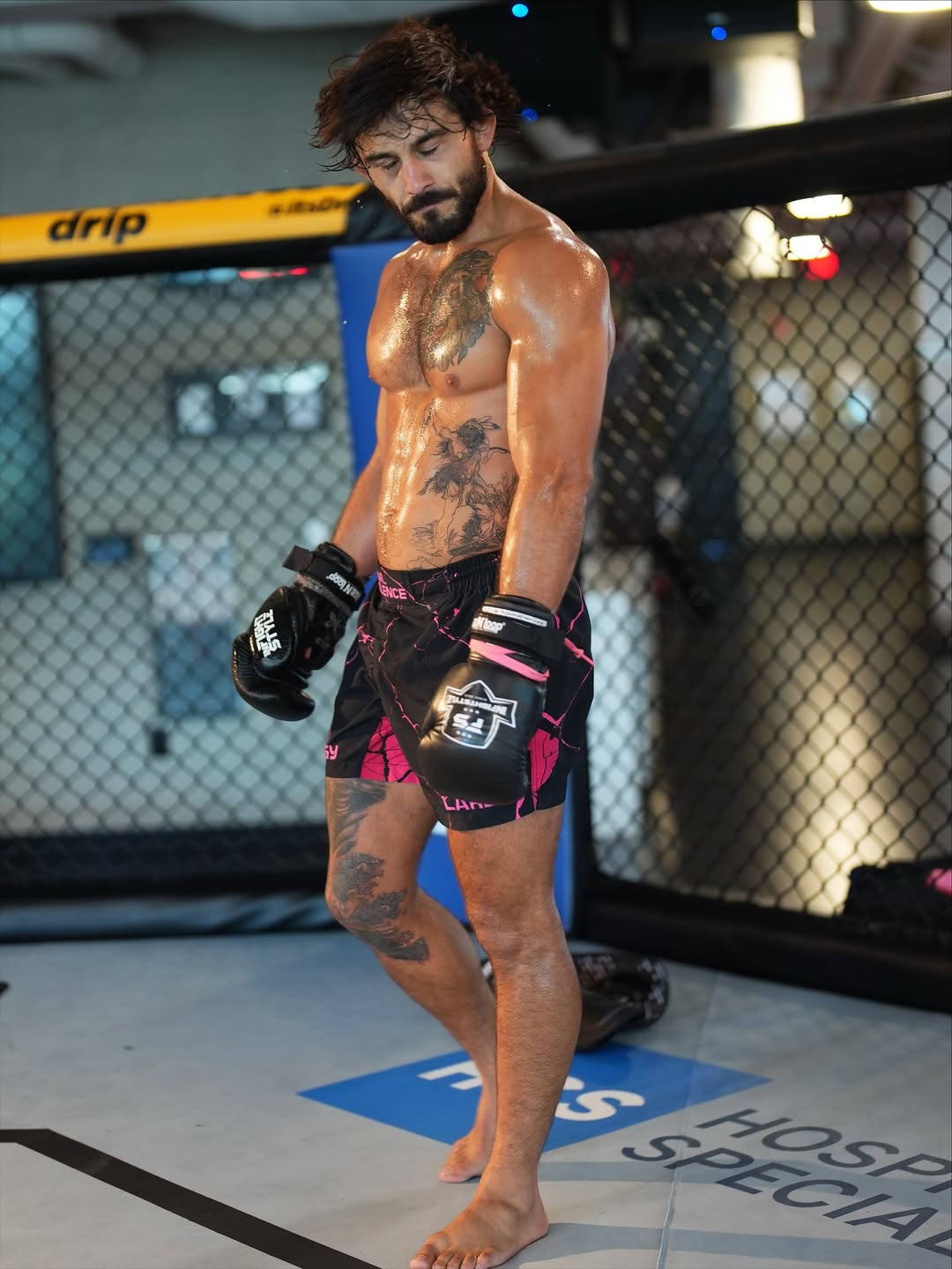 Custom MMA Shorts - Pink Black Kintsugi