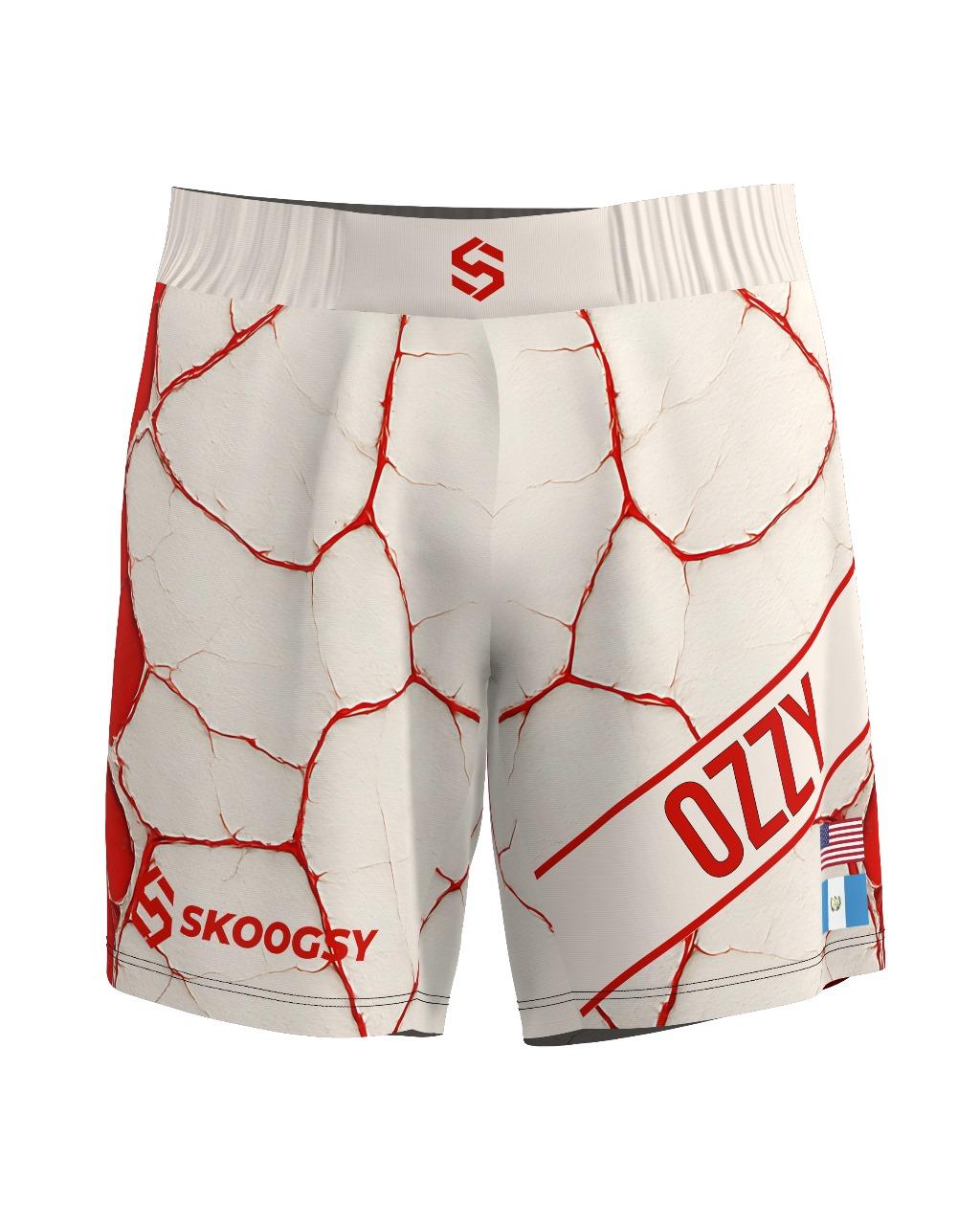 Custom Fight Shorts - Offwhite/Red