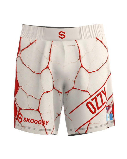 Custom Fight Shorts - Offwhite/Red