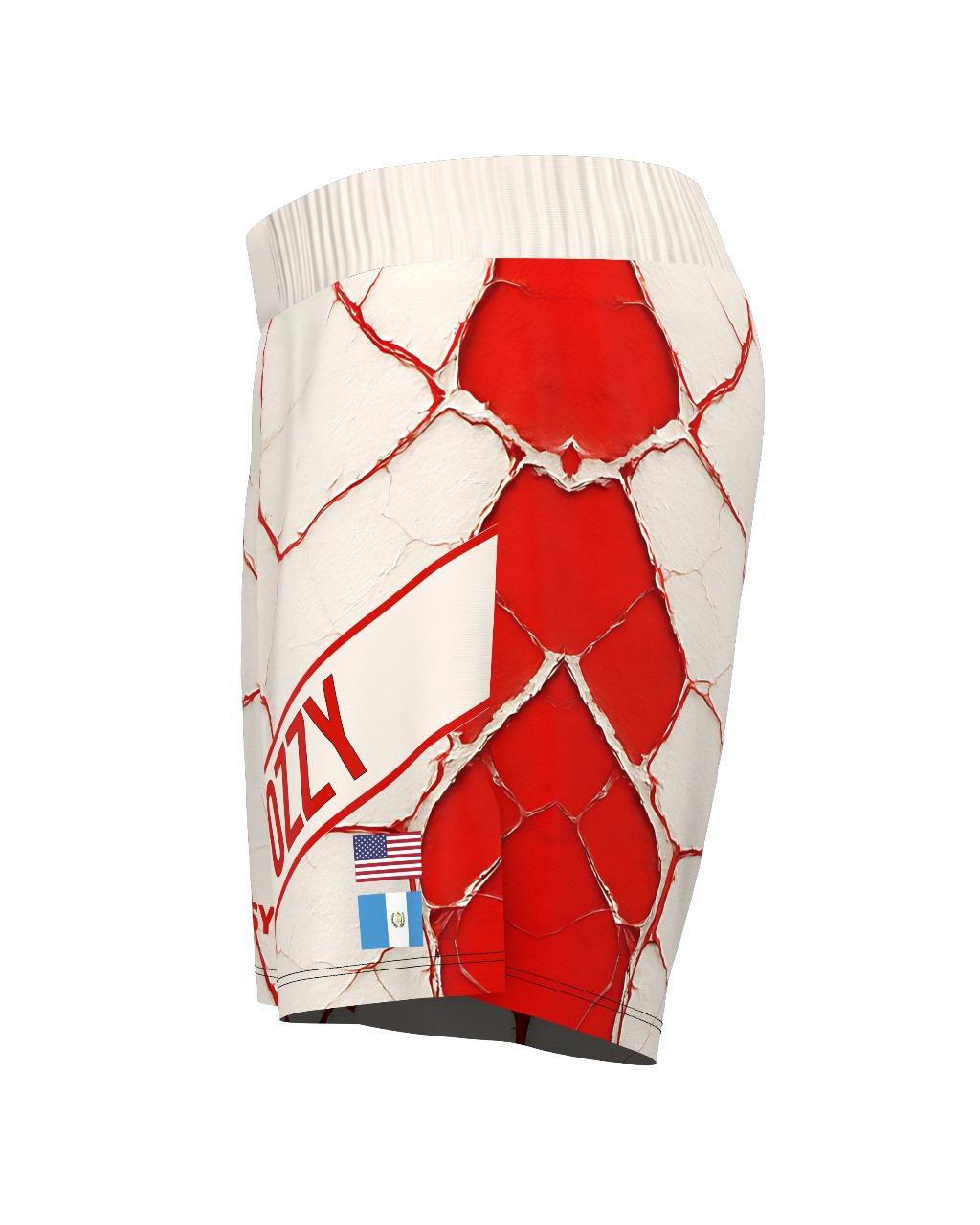 Custom Fight Shorts - Offwhite/Red