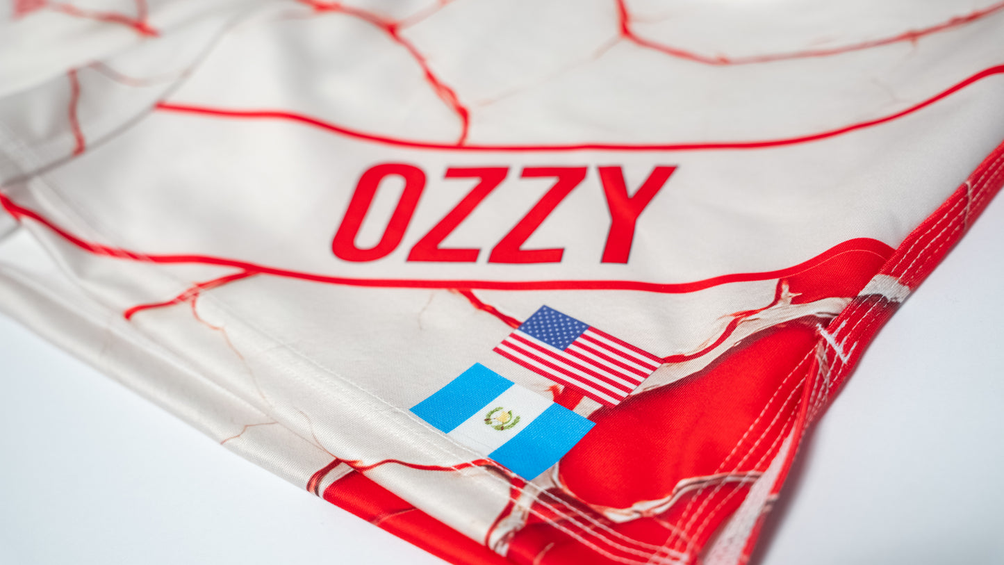 Custom Fight Shorts - Offwhite/Red