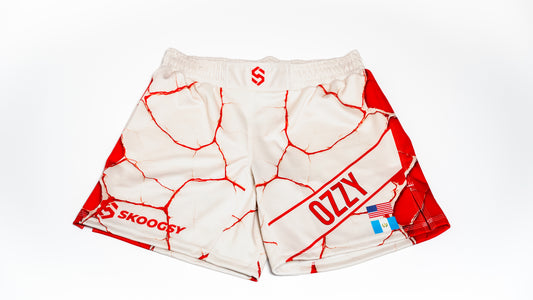 Custom Fight Shorts - Offwhite/Red