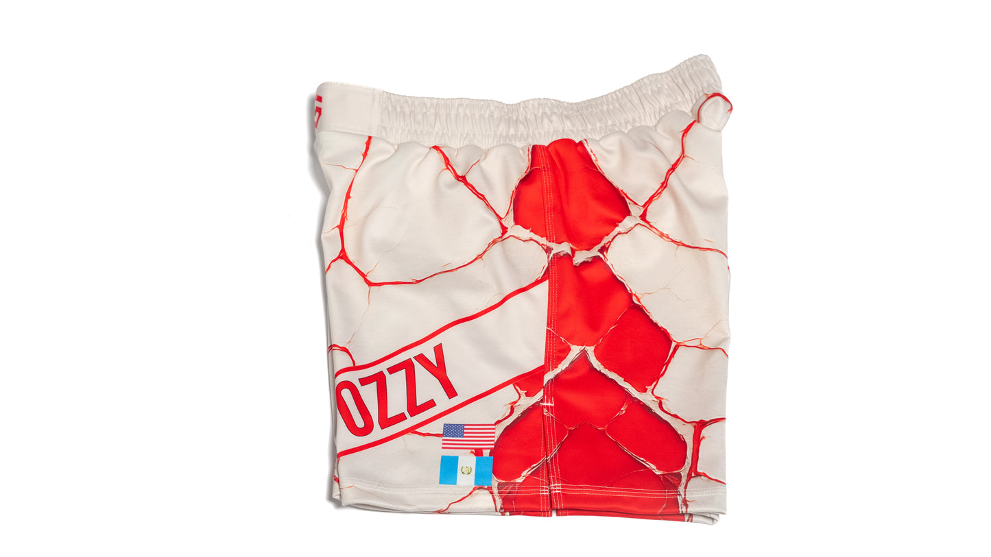 Custom Fight Shorts - Offwhite/Red