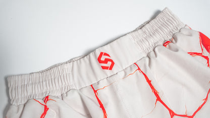 Custom Fight Shorts - Offwhite/Red