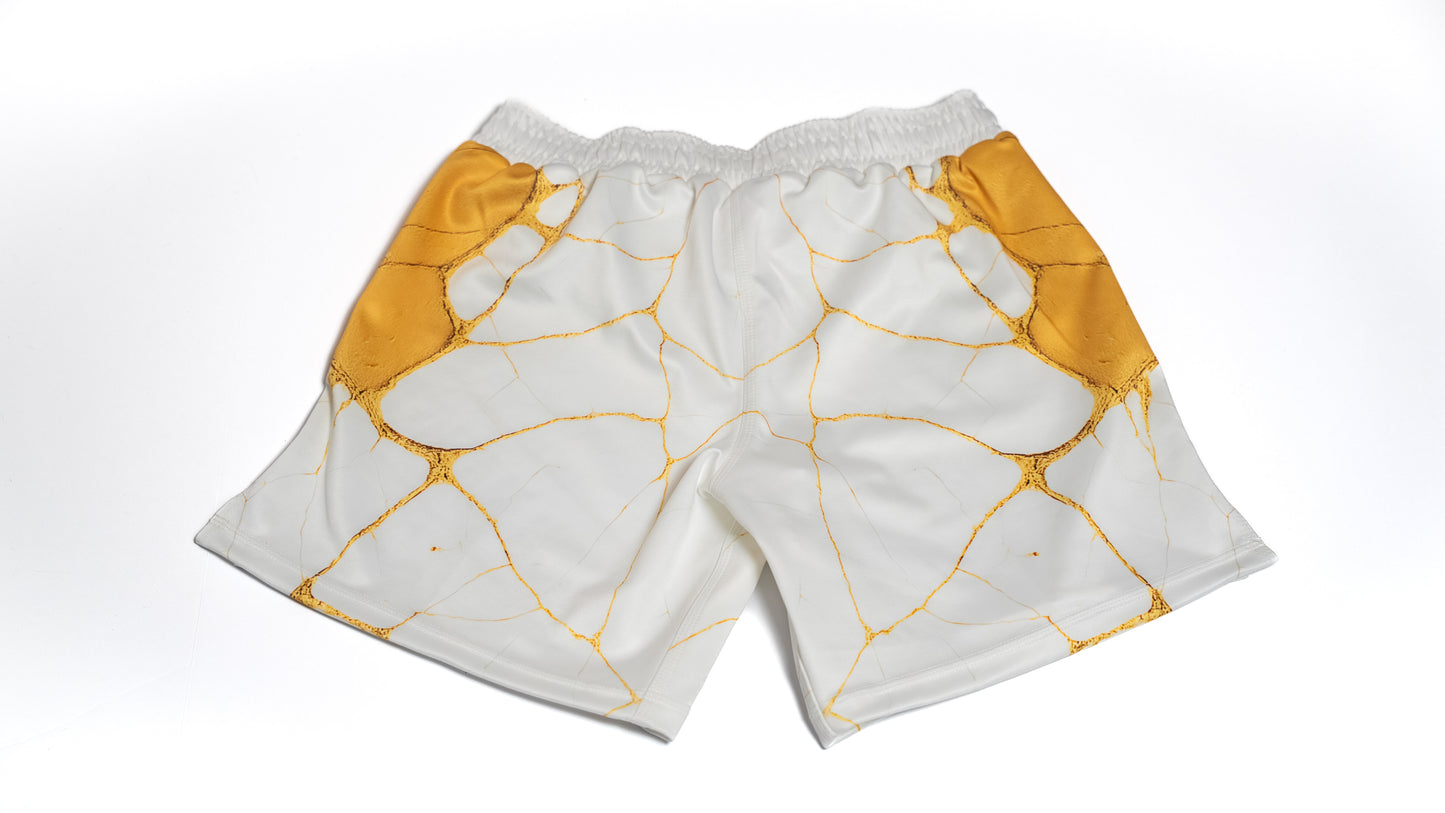 Custom Fight Shorts - White/Gold
