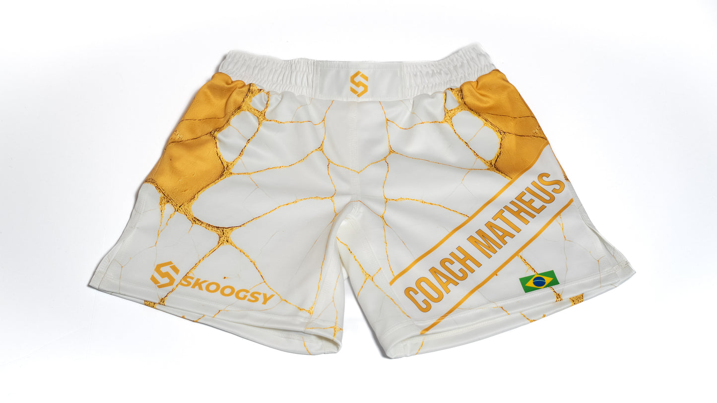 Custom Fight Shorts - White/Gold