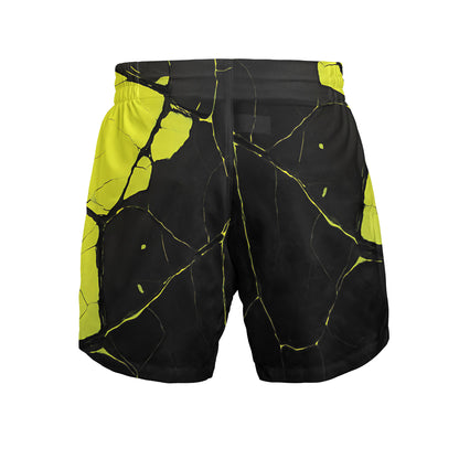 Custom MMA Shorts - Neon Yellow/Black Kintsugi